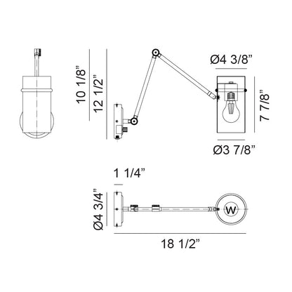 Matteo Lighting Cilindro 13" Wall Sconce – line drawing with dimensions