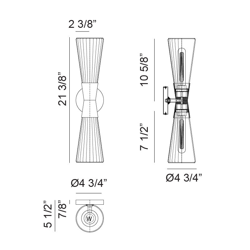 Matteo Lighting Jameson 21" 2-Light Bath Vanity Light – line drawing with dimensions