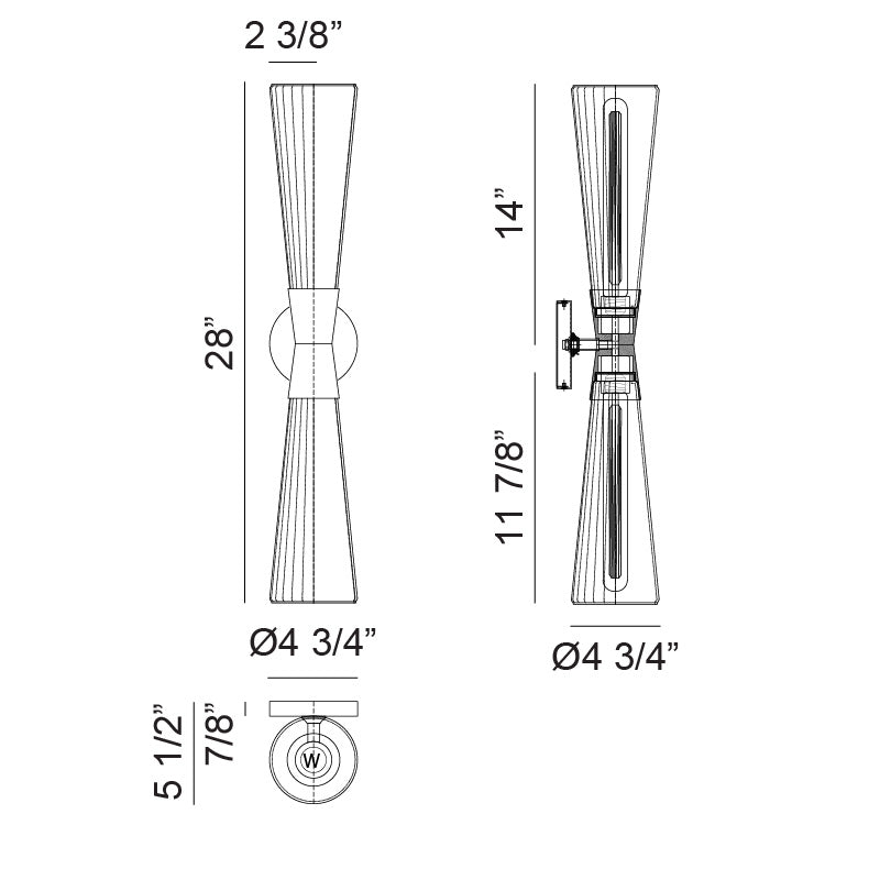Matteo Lighting Jameson 28" 2-Light Bath Vanity Light – line drawing with dimensions
