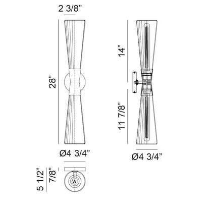 Matteo Lighting Jameson 28" 2-Light Bath Vanity Light – line drawing with dimensions