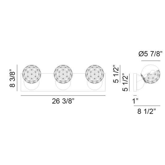Matteo Lighting Nola 26" 3-Light Bath Vanity Light – line drawing with dimensions