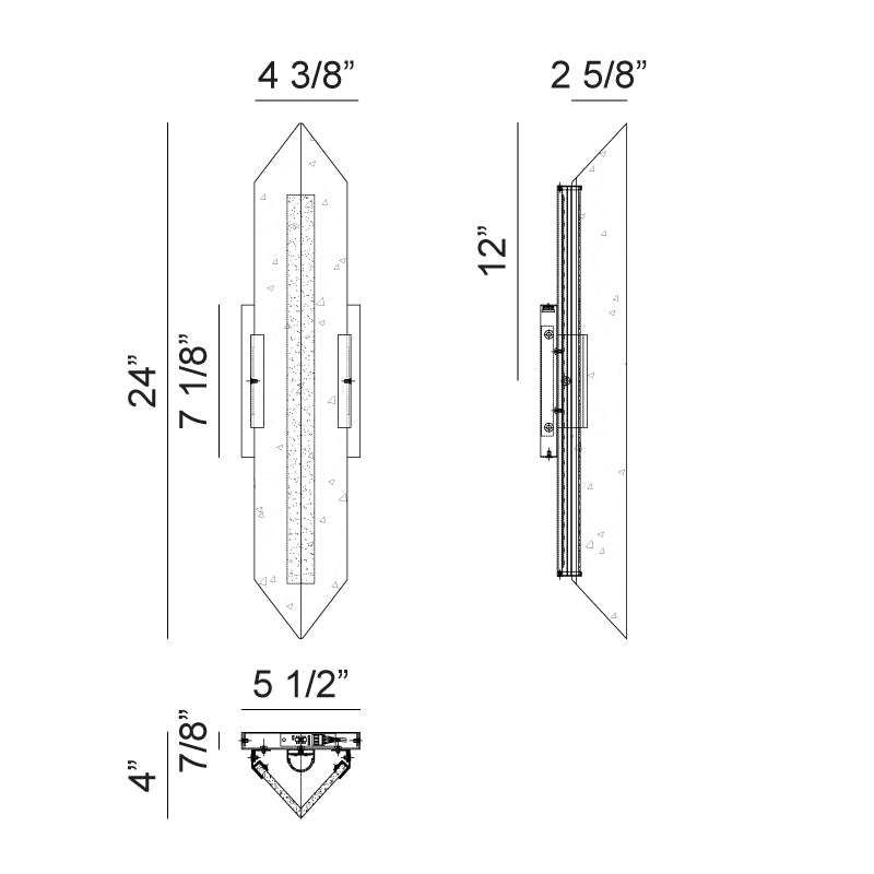 Matteo Lighting Rigio 24" LED Bath Vanity Light – line drawing with dimensions