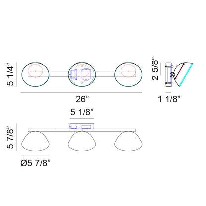 Matteo Lighting Emerson 26" 3-Light LED Bath Vanity Light – line drawing with dimensions