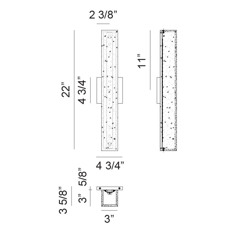 Matteo Lighting Muro 22" LED Bath Vanity Light – line drawing with dimensions
