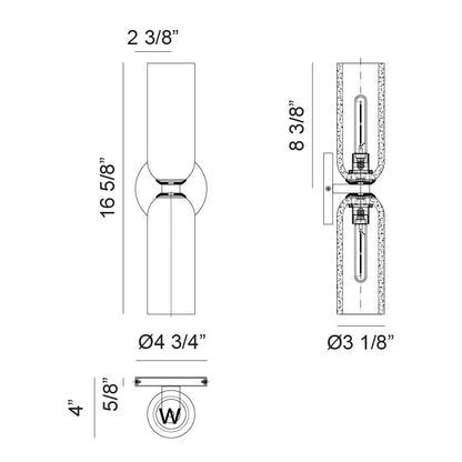 Matteo Lighting Jules 17" 2-Light Bath Vanity Light – line drawing with dimensions