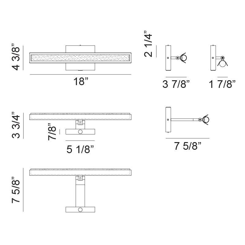 Matteo Lighting Harper 18" LED Picture Light – line drawing with dimensions