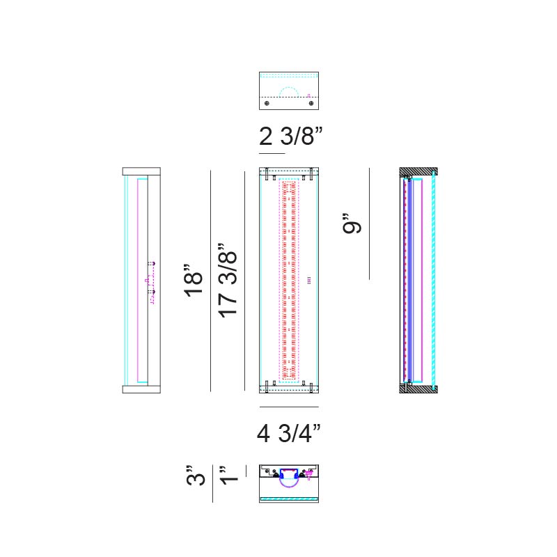 Matteo Lighting Stratum 18" LED Wall Sconce – line drawing with dimensions