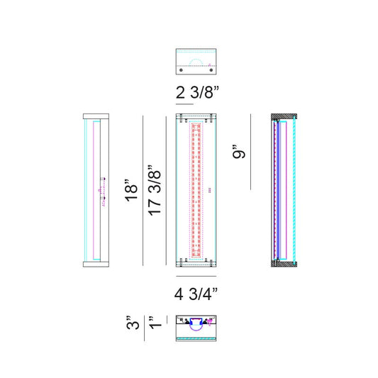 Matteo Lighting Stratum 18" LED Wall Sconce – line drawing with dimensions