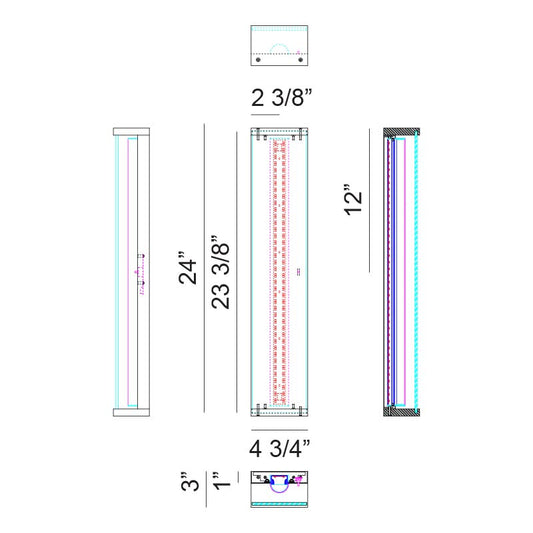 Matteo Lighting Stratum 24" LED Wall Sconce – line drawing with dimensions