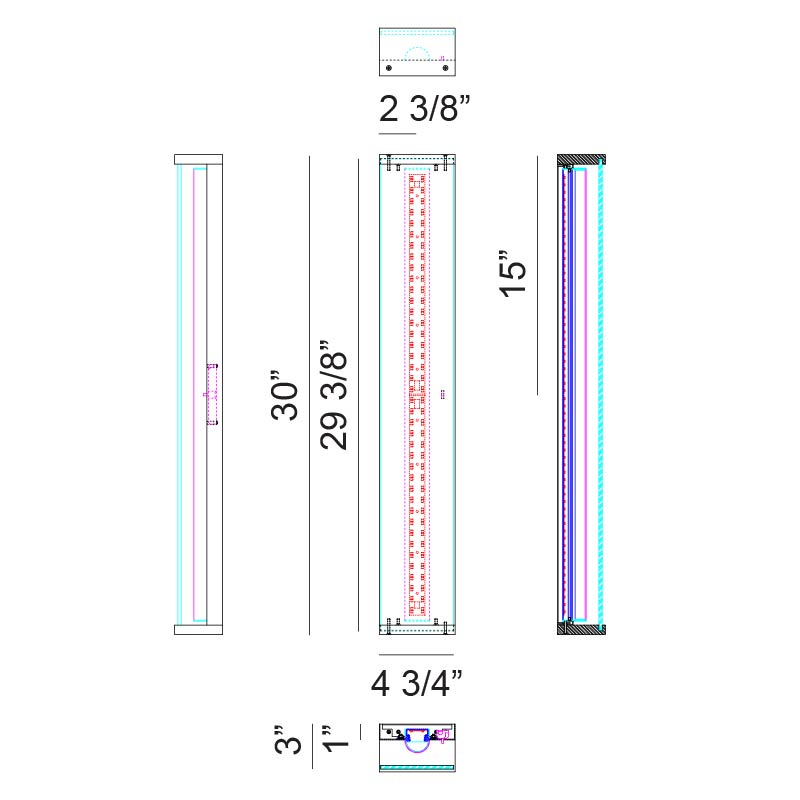 Matteo Lighting Stratum 30" LED Wall Sconce – line drawing with dimensions