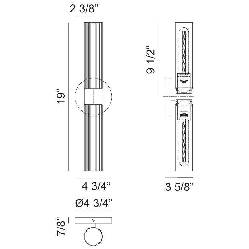 Matteo Lighting Madison 19" 2-Light Wall Sconce – line drawing with dimensions