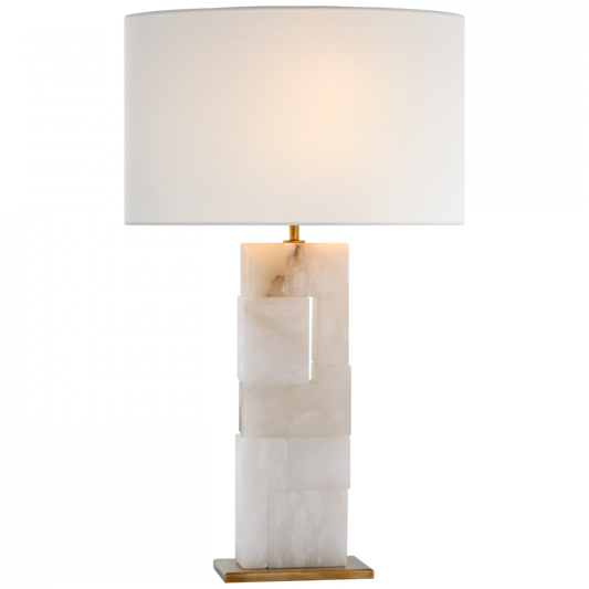 Visual Comfort Signature Ashlar Large Table Lamp Alabaster and Polished Nickel
