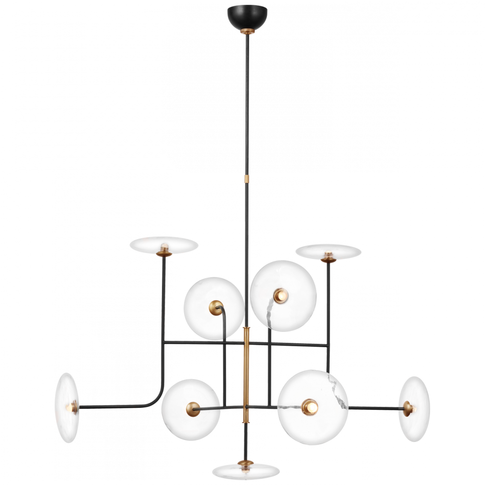 Visual Comfort Signature Calvino X-Large Arched Chandelier Aged Iron and Hand-Rubbed Antique Brass Clear Glass