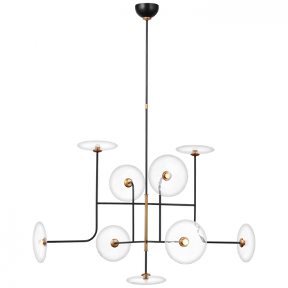 Visual Comfort Signature Calvino X-Large Arched Chandelier Aged Iron and Hand-Rubbed Antique Brass Clear Glass