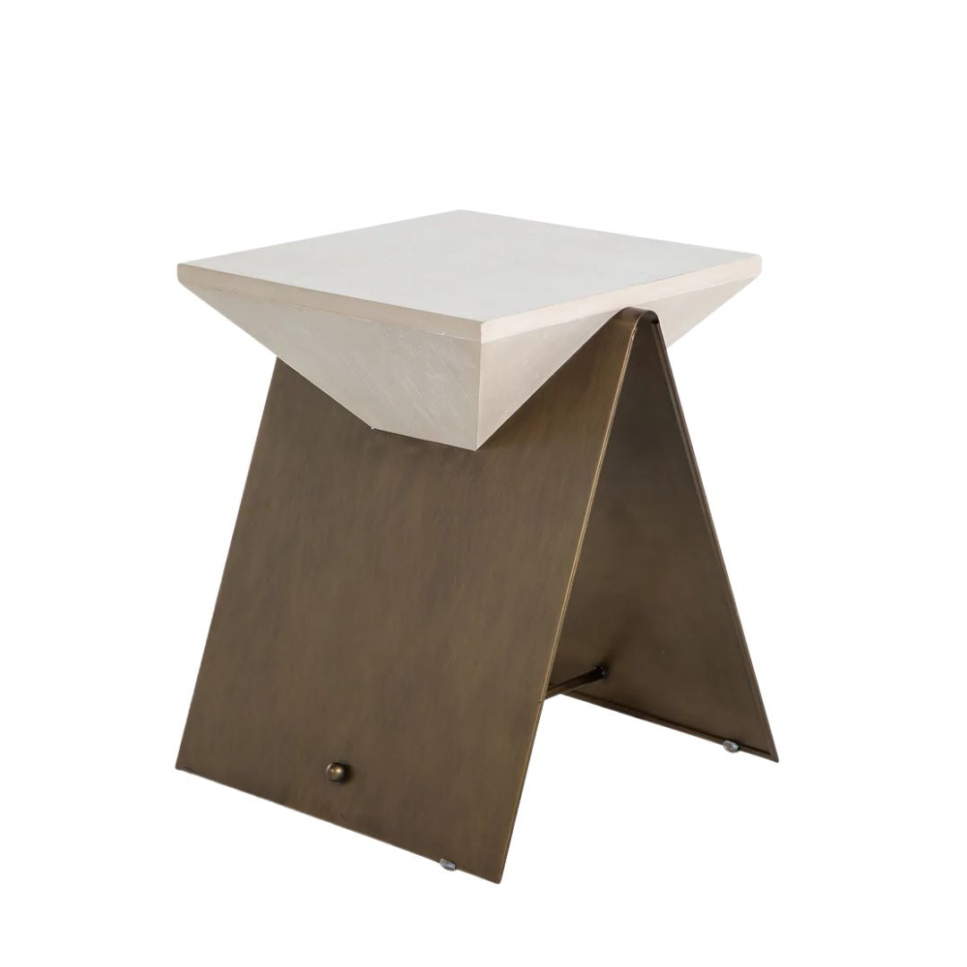 Gabby Cornet Side Table Brushed Brass, Cerused White