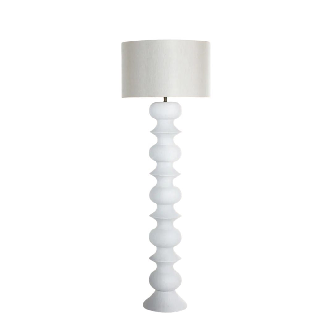 Gabby Claudius Floor Lamp Brushed Copper, Plaster White, White Linen