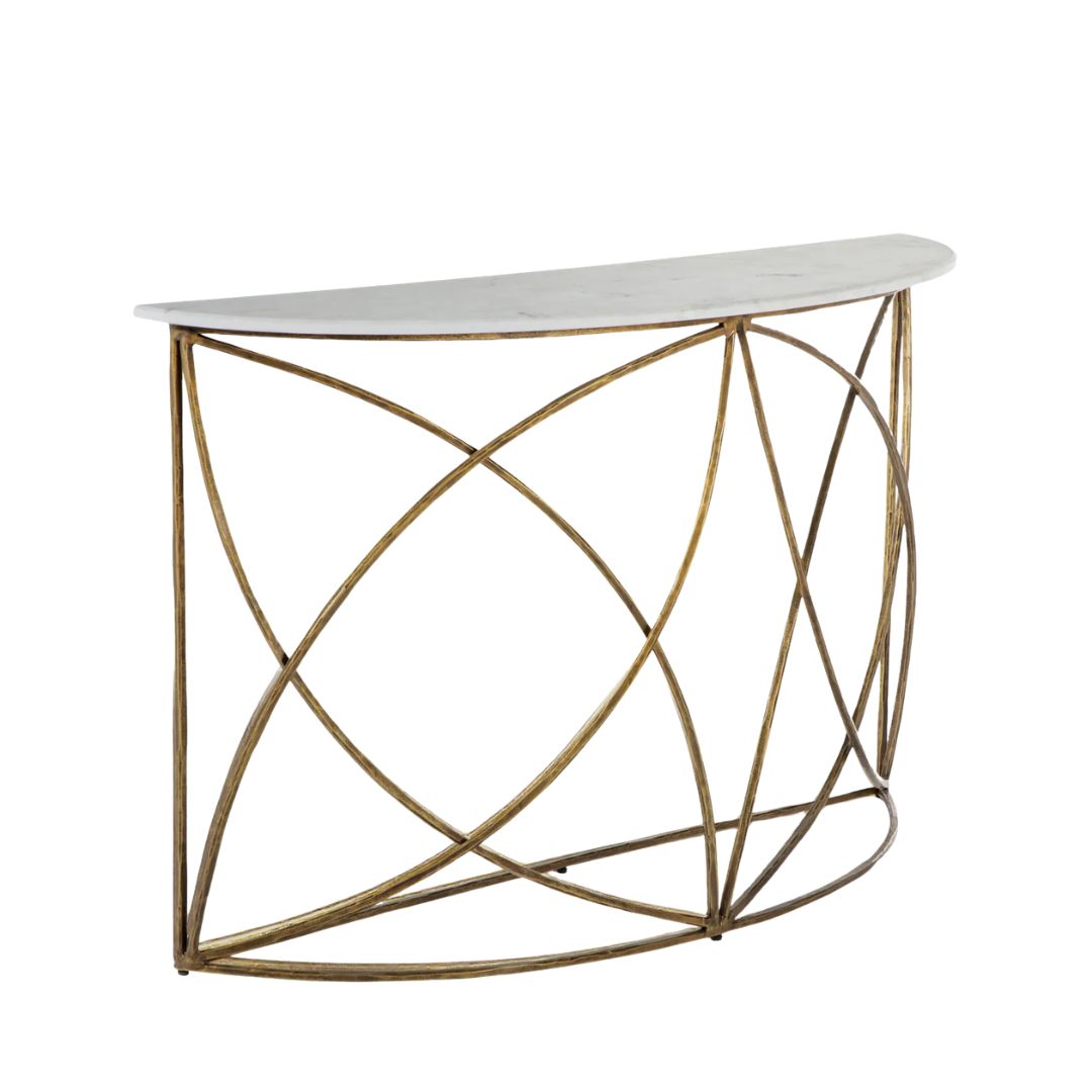 Gabby Wayland Console Table Antique Aged Brass, White Banswara Marble
