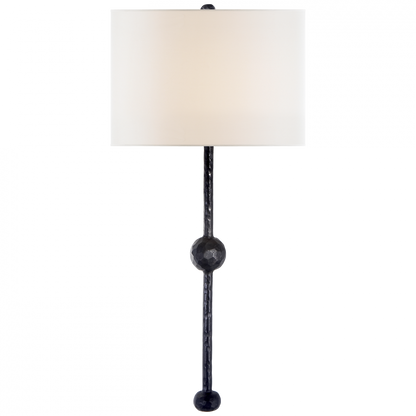 Visual Comfort Signature Carey Rail Wall Sconce Aged Iron Linen Shield