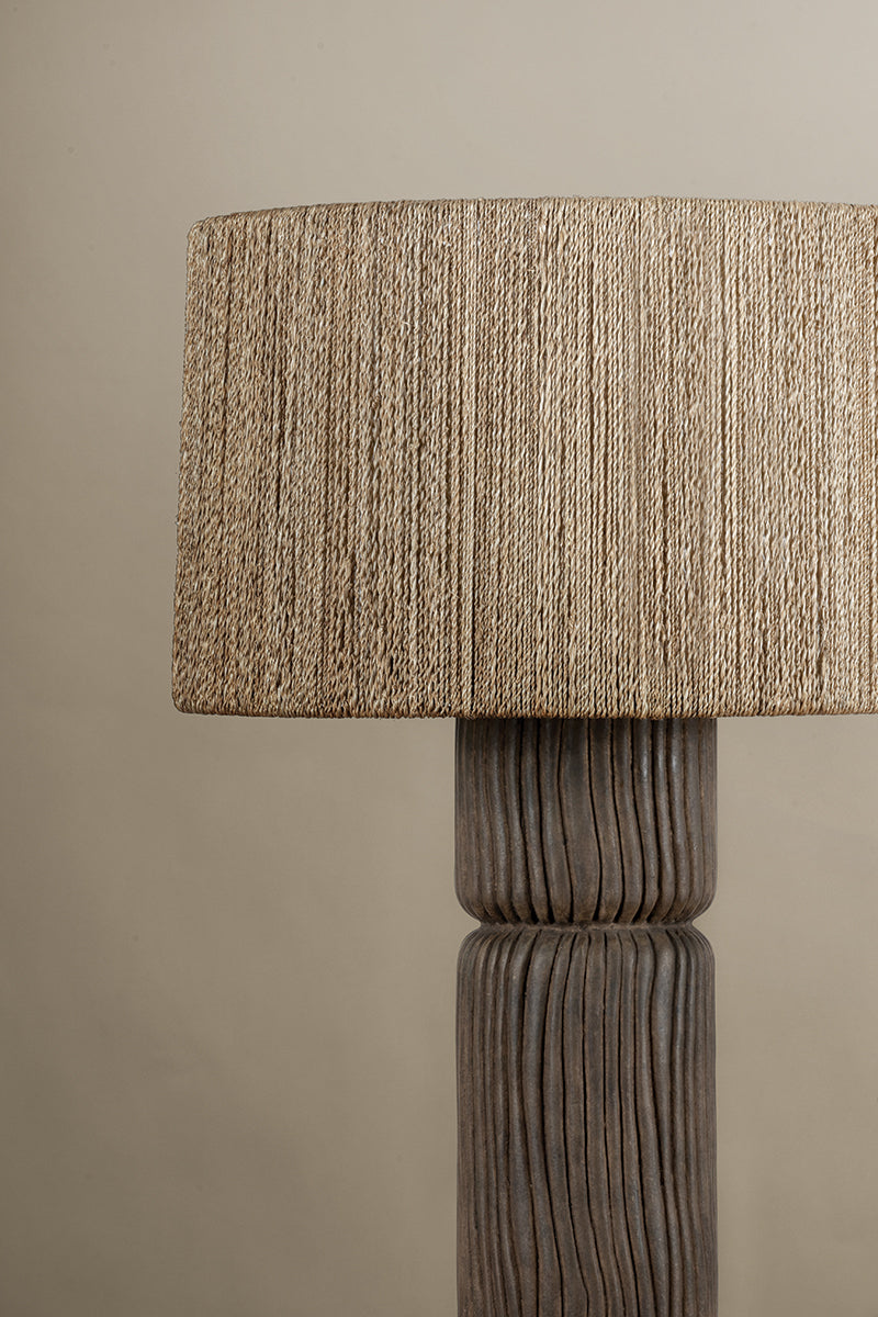 Troy Folk Table Lamp Patina Brass / Ceramic Shadowed Bark Detail 1
