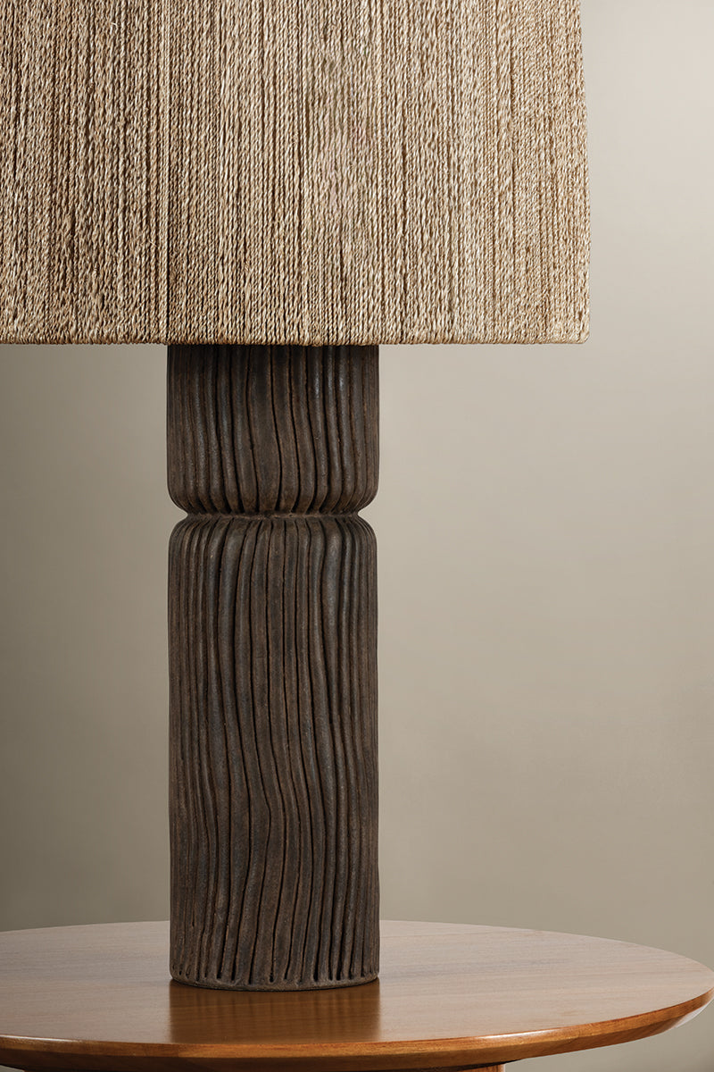 Troy Folk Table Lamp Patina Brass / Ceramic Shadowed Bark Detail 3