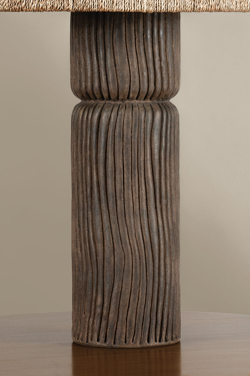 Troy Folk Table Lamp Patina Brass / Ceramic Shadowed Bark Detail 4