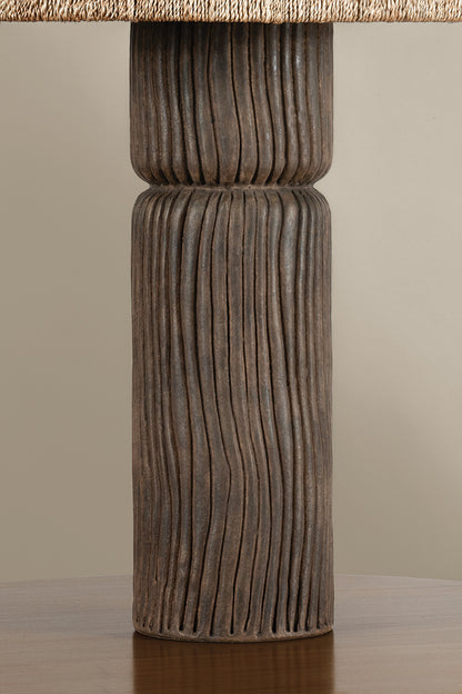 Troy Folk Table Lamp Patina Brass / Ceramic Shadowed Bark Detail 4
