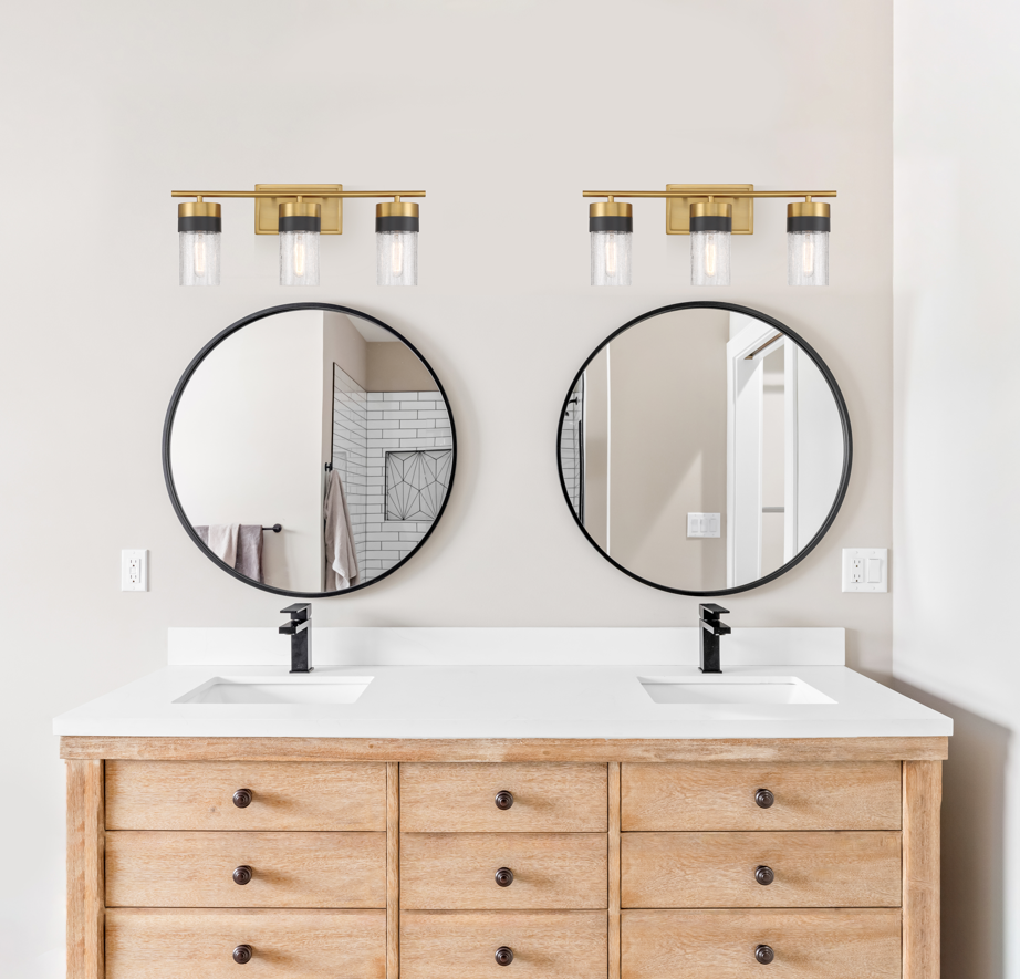 Brickell 3-Light Bathroom Vanity Light in Warm Brass and Black