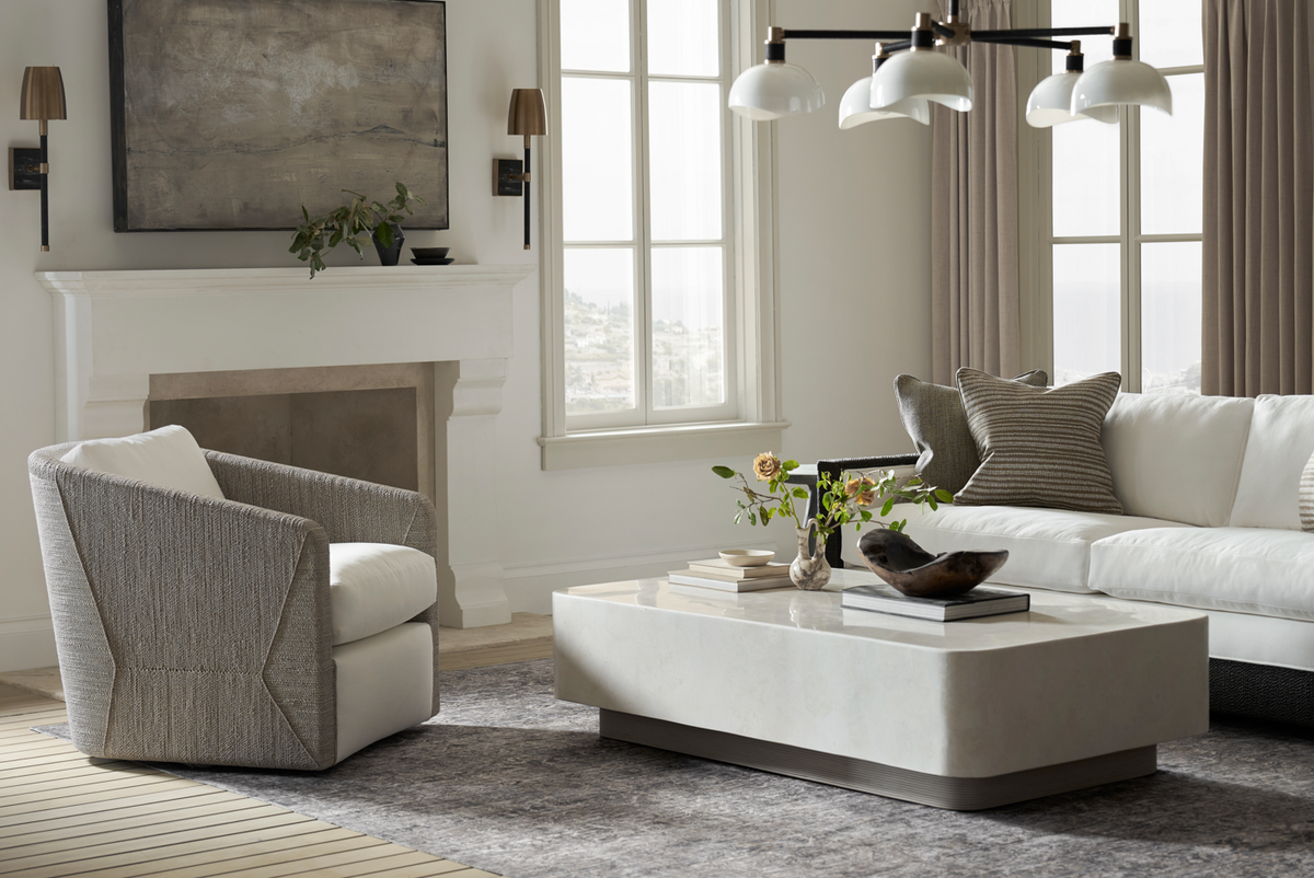 Carmine Swivel Lounge Chair - Fog White, Deluxe Cushion