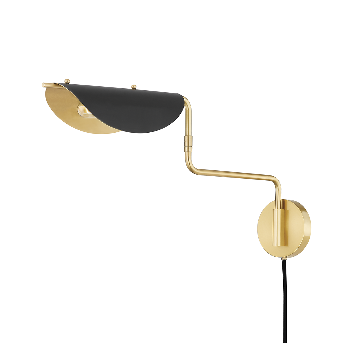 Hudson Valley Suffield Plug-in Wall Sconce Aged Brass, Soft Black