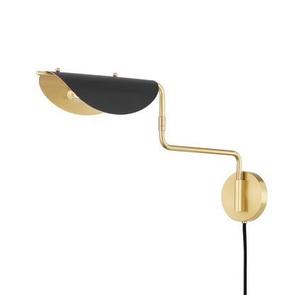 Hudson Valley Suffield Plug-in Wall Sconce Aged Brass, Soft Black