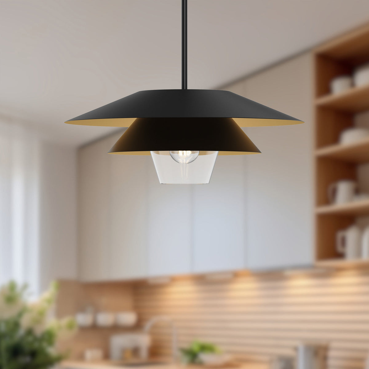 Alora Lighting Tetsu Pendant, 1-Light, Matte Black, Clear Glass, 19.5"D