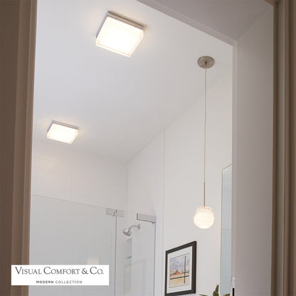 Visual Comfort Modern Boxie Outdoor Flush Mount Nickel, Satin Nickel