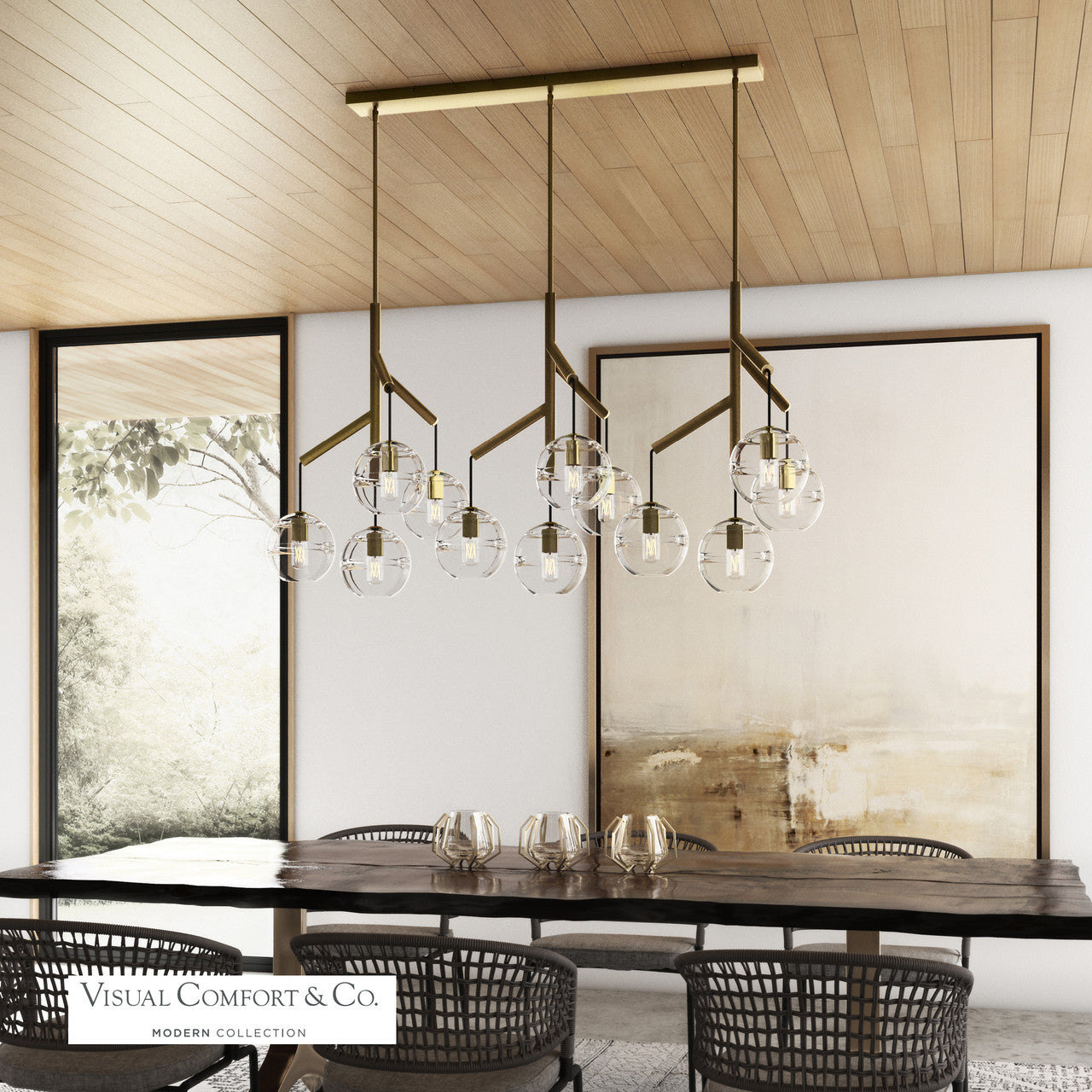 Visual Comfort Modern Sedona Triple Chandelier Brass, Aged Brass