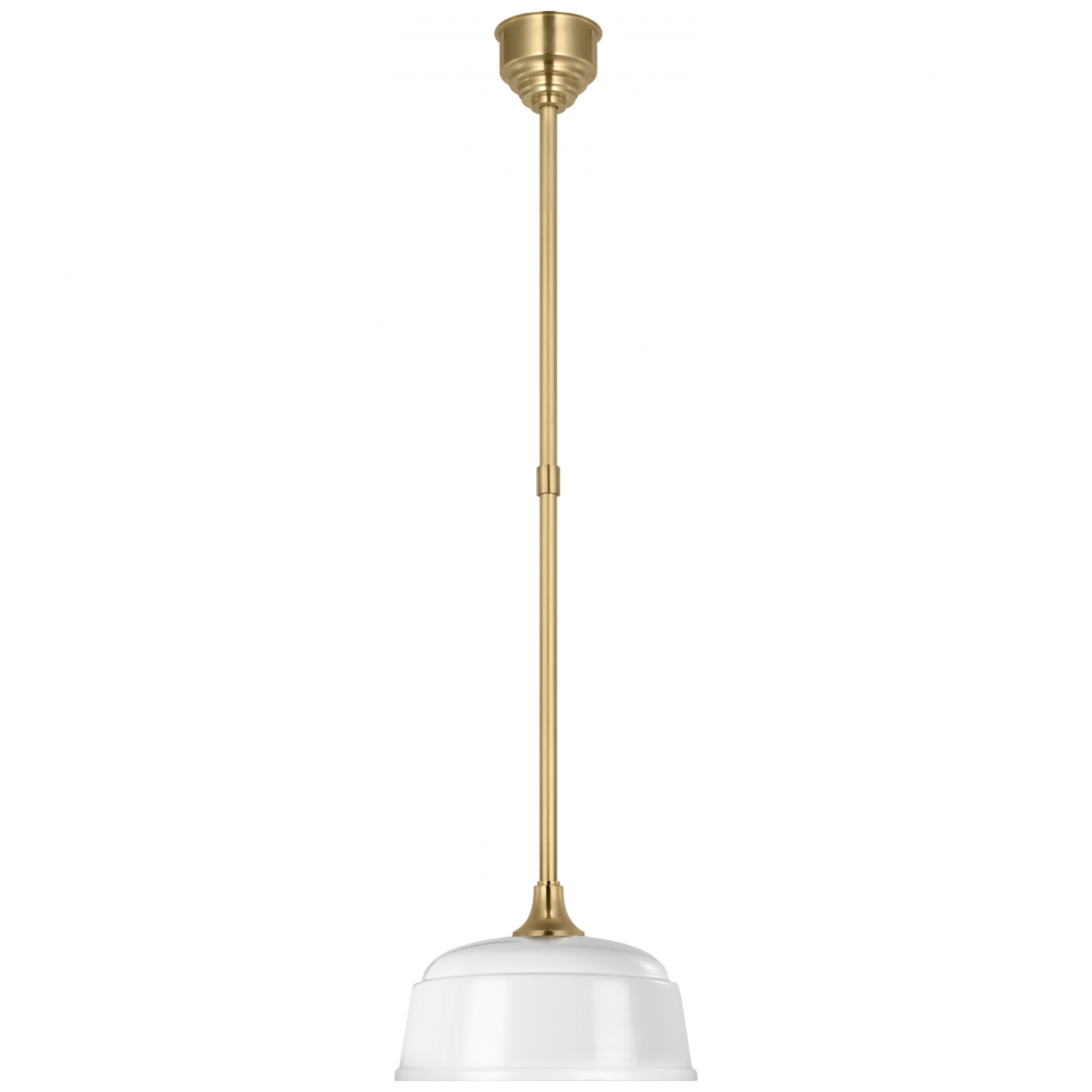 Visual Comfort Signature Academy 12.5 Rockhouse Pendant Hand-Rubbed Antique Brass White Rockhouse Shade