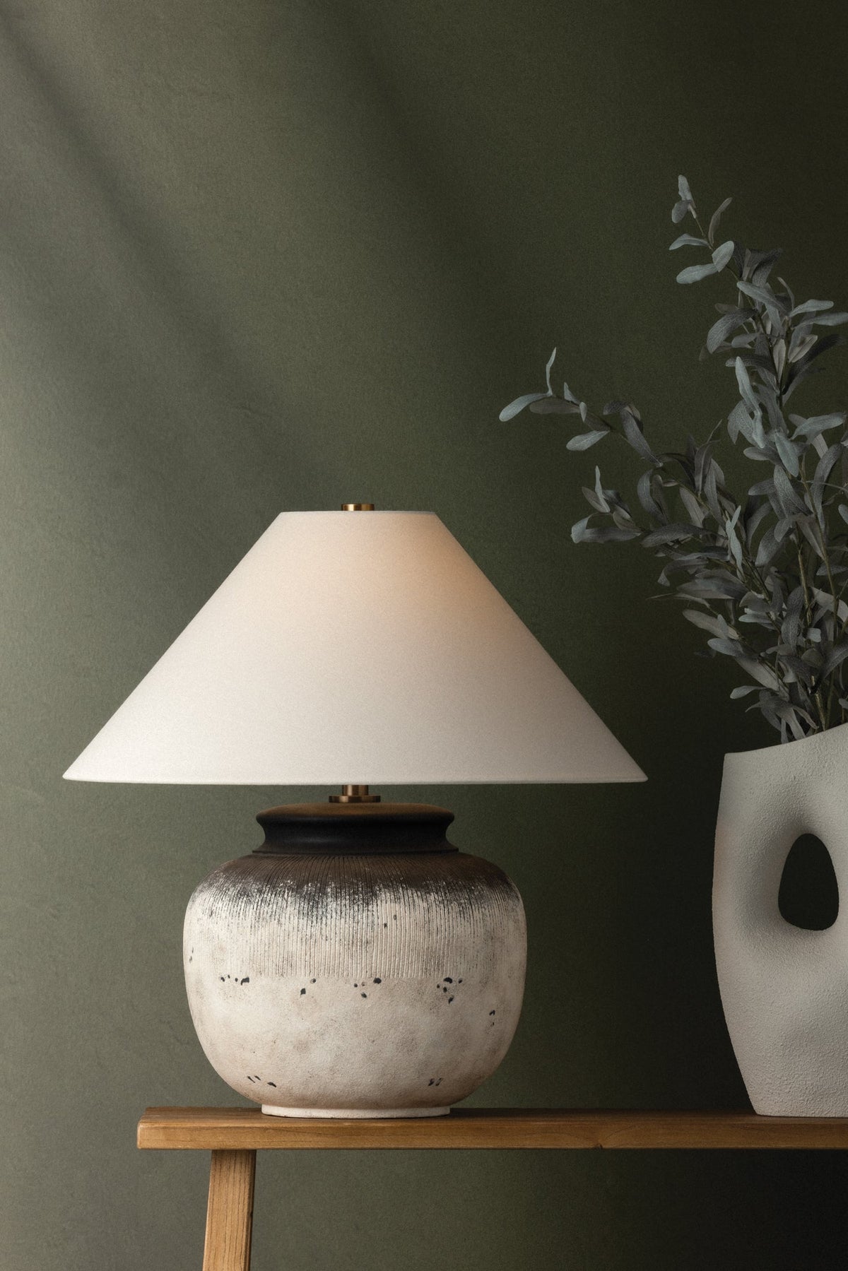 Troy Unearthed Table Lamp Patina Brass / Ceramic Flamed White Detail 3