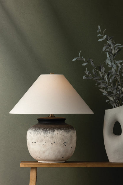Troy Unearthed Table Lamp Patina Brass / Ceramic Flamed White Detail 3