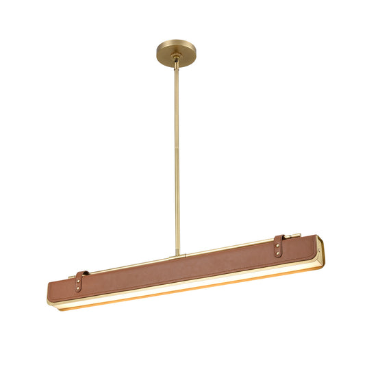 Alora Lighting Valise 31-in LED Linear Chandelier Vintage Brass, Cognac Leather