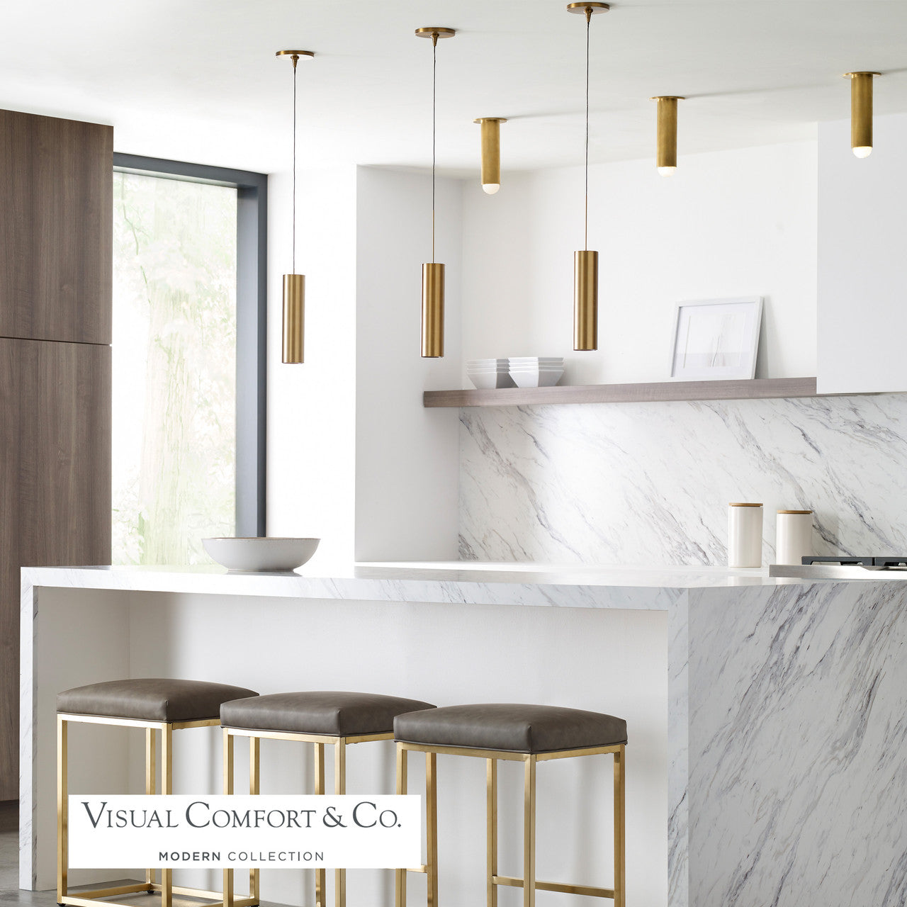 Visual Comfort Modern Piper Pendant Brass, Aged Brass