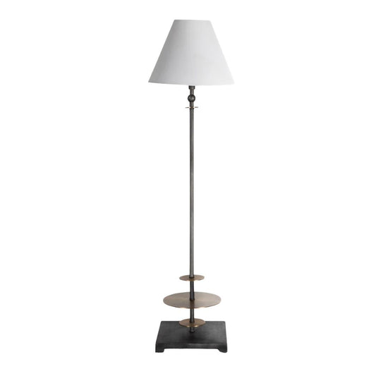 Gabby Vivek Console Lamp Feather White Linen, Gun Metal, Matte Antiq