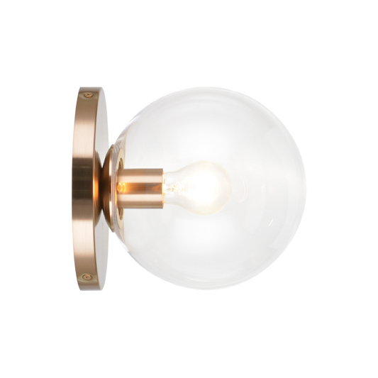 Matteo Lighting Cosmo 1-Light Wall Sconce in Aged Gold Brass with Clear Glass, 7.9"W (W06011AGCL)