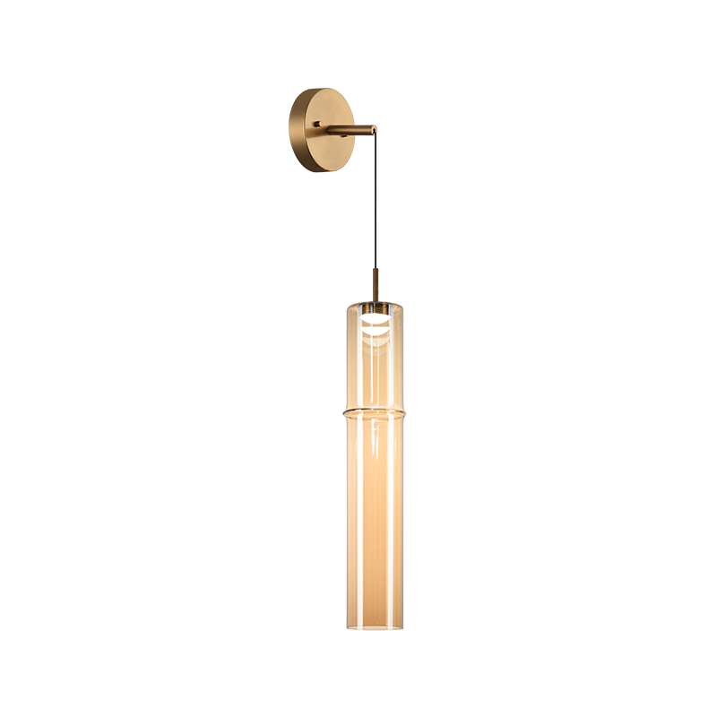 Matteo Lighting Bambu 20" LED Pendant in Aged Gold Brass + Amber Glass (C30611AGAM) – alternate view