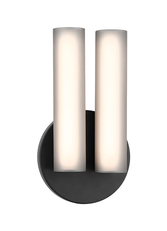 Matteo Lighting Axis 13" 2-Light LED Bath Vanity Light in Matte Black + Smoke Frosted Glass (W32222MBSM)