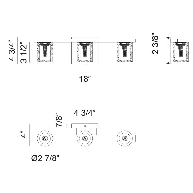 Matteo Lighting Lindy 18" 3-Light Bath Vanity Light – line drawing with dimensions