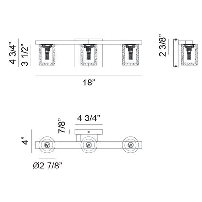 Matteo Lighting Lindy 18" 3-Light Bath Vanity Light – line drawing with dimensions