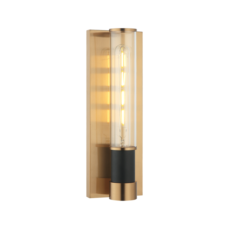 Matteo Lighting Tubo 13-in Wall Sconce Matte Black + Aged Gold Brass
