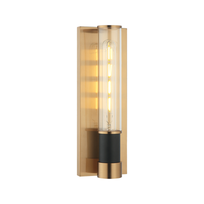 Matteo Lighting Tubo 13-in Wall Sconce Matte Black + Aged Gold Brass