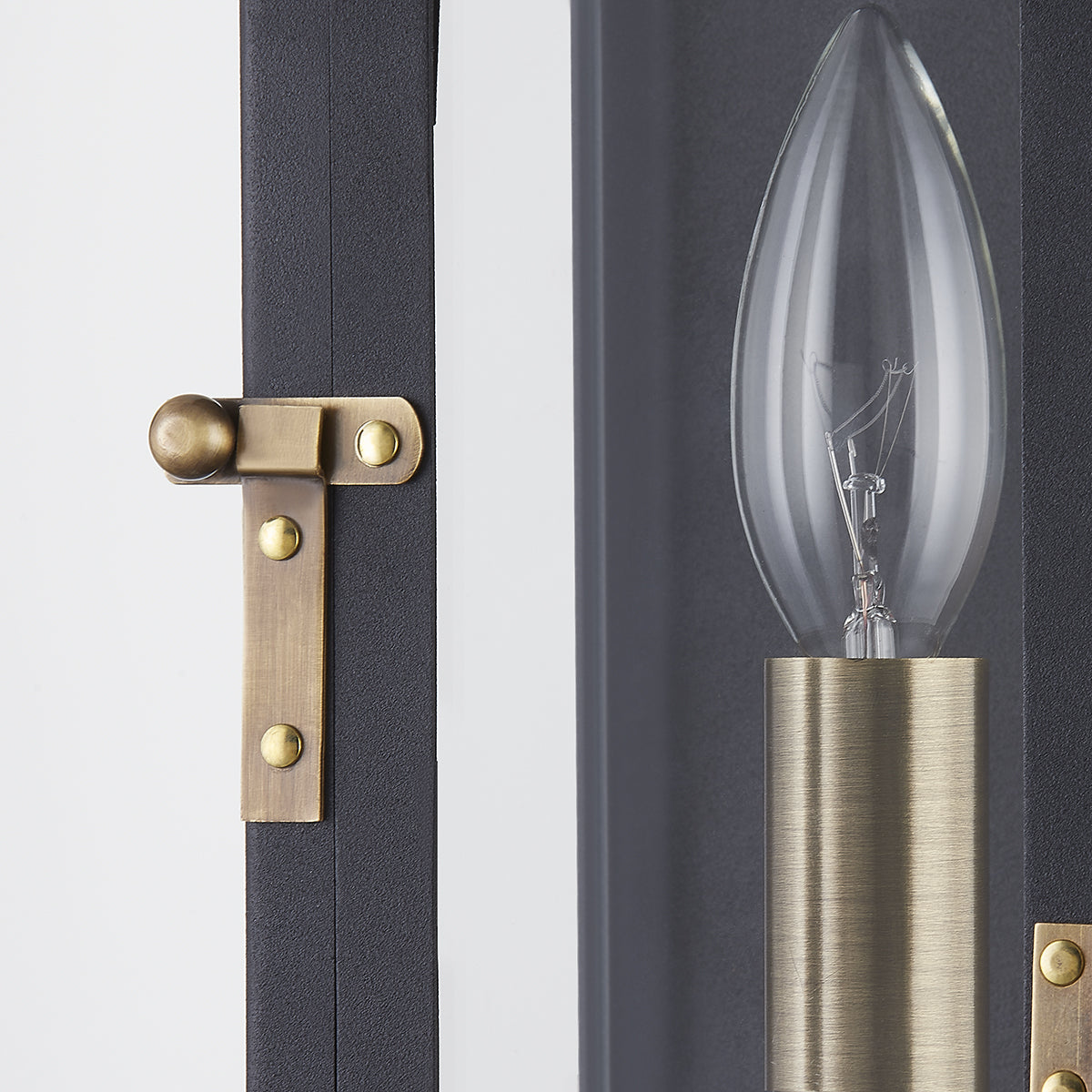Troy Wes Outdoor Wall Sconce Patina Brass / Textured Black Detail 2