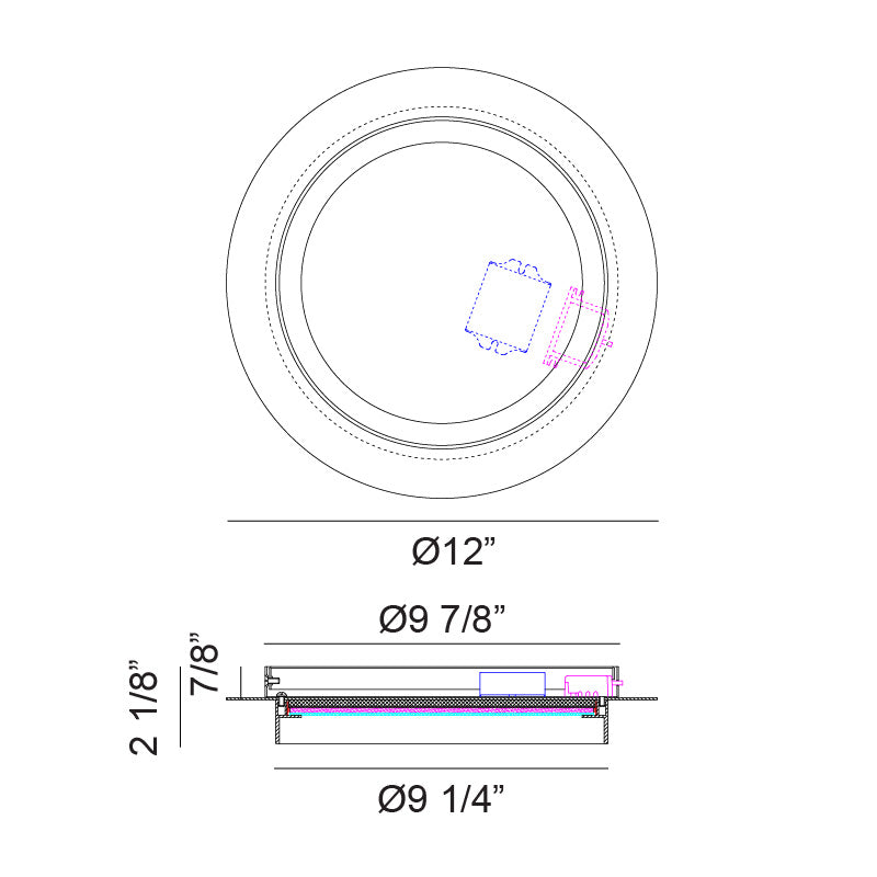 Matteo Lighting Iris 12" LED Flush Mount – line drawing with dimensions
