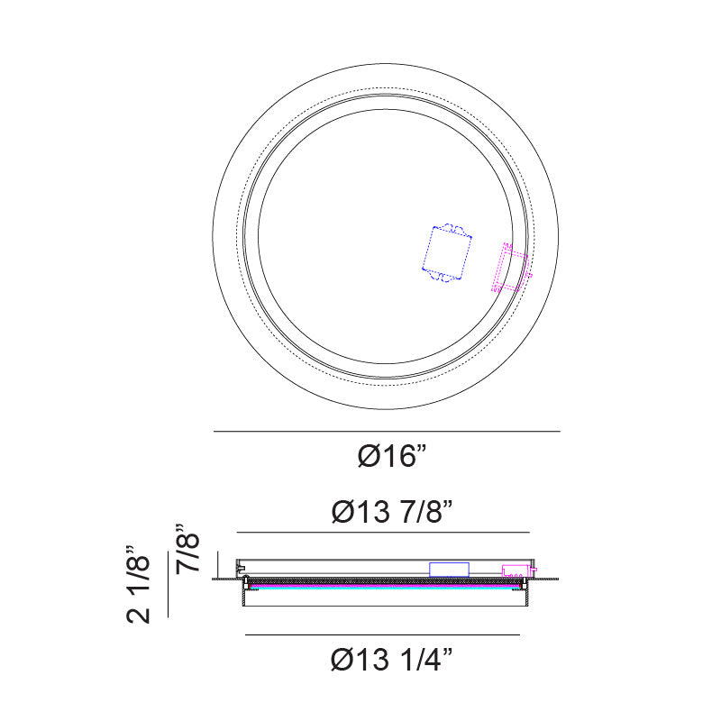 Matteo Lighting Iris 16" LED Flush Mount – line drawing with dimensions