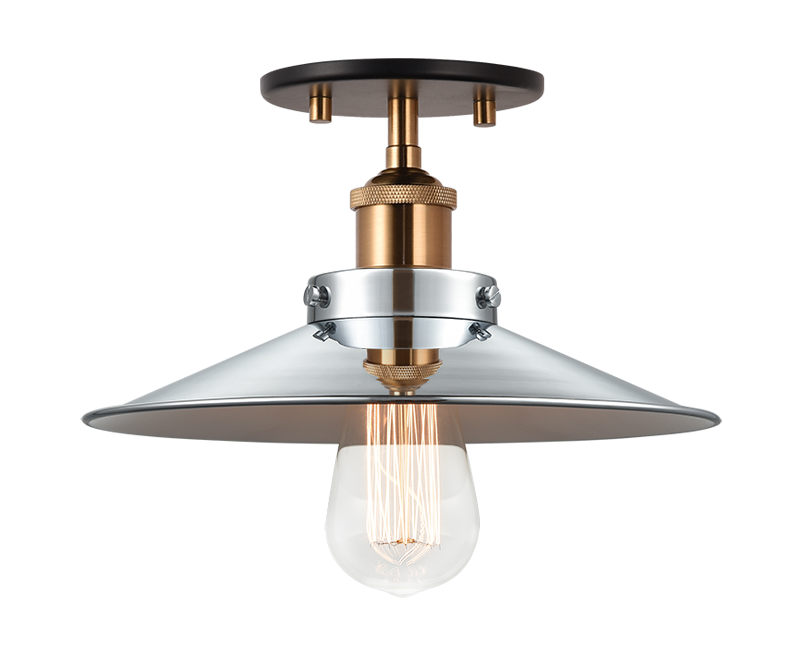 Matteo Lighting Bulstrode's Workshop 10" Semi-Flush Mount in Aged Gold Brass / Chrome with White Interior (X46111AGCH)